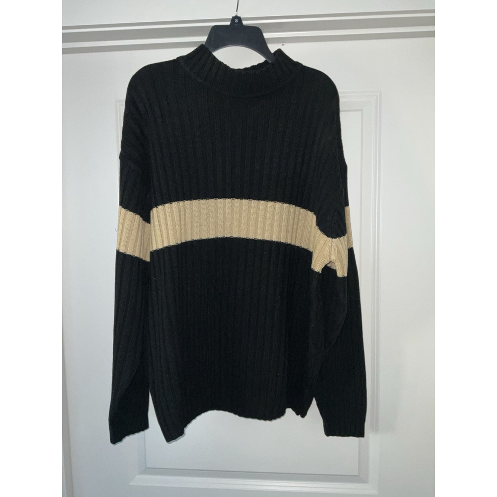 A.Adams & Spire Mens X-Large Black Striped Crew‎ Neck Sweater